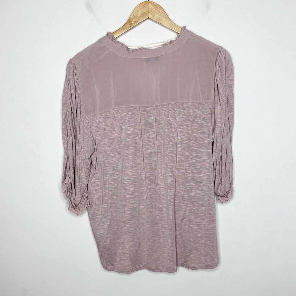 Democracy Embroidered Boho Top Mauve Lavender Womens L Pastel Stretch Sheer - Picture 6 of 6